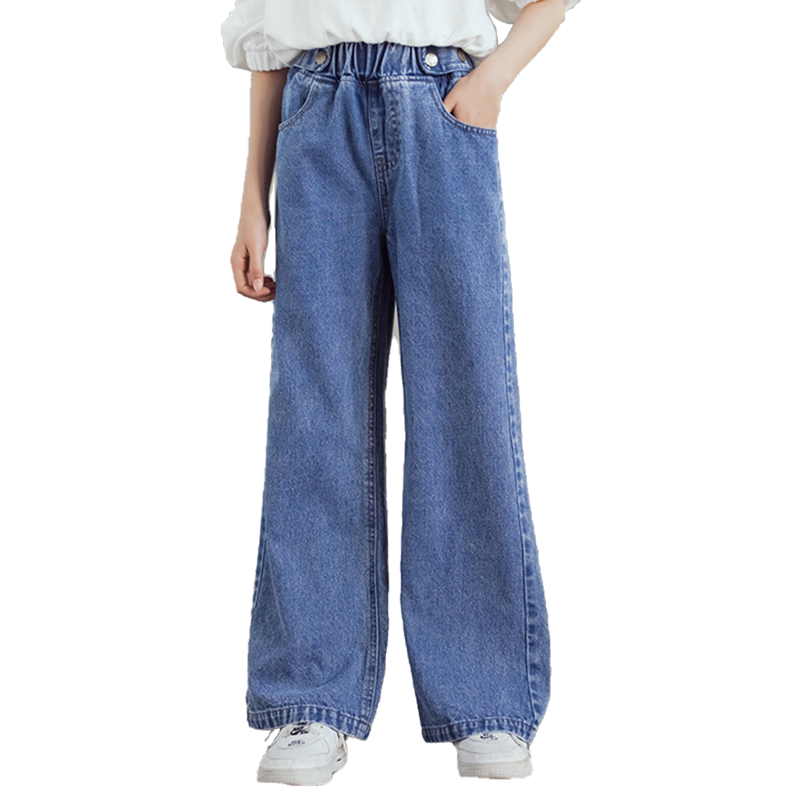 Pantalones vaqueros informales para niña adolescente, pantalón holgado de pierna ancha para niño, 5, 6, 8, 10, 12 y 13 años, primavera y otoño: Blue / 10