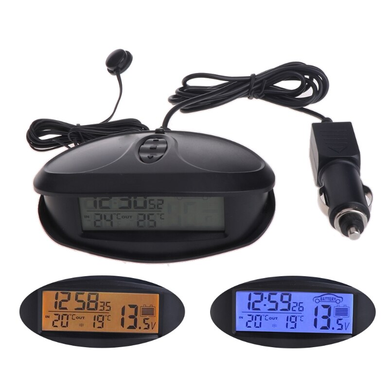 Termómetro Digital luminoso para coche, reloj de mesa LED para interior/exterior, voltímetro, tiempo, AlarmBlue, naranja, retroiluminación EC98