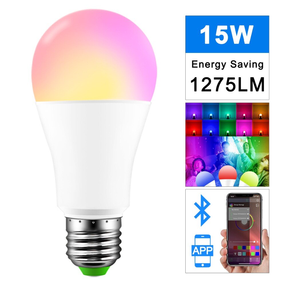 E27 RGBW Bluetooth 4.0 1275 Lumen LED Licht 15 W APP Smart Voice Music Control Lamp Meerdere Kleuren LED Lamp voor Home Verlichting