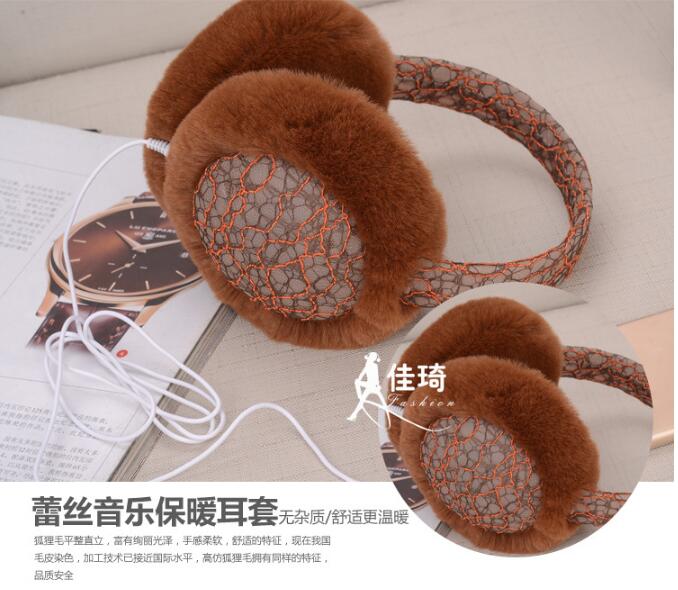 Orejera de encaje de felpa para niña, auriculares con manguitos, auriculares de música, auriculares de piel sintética