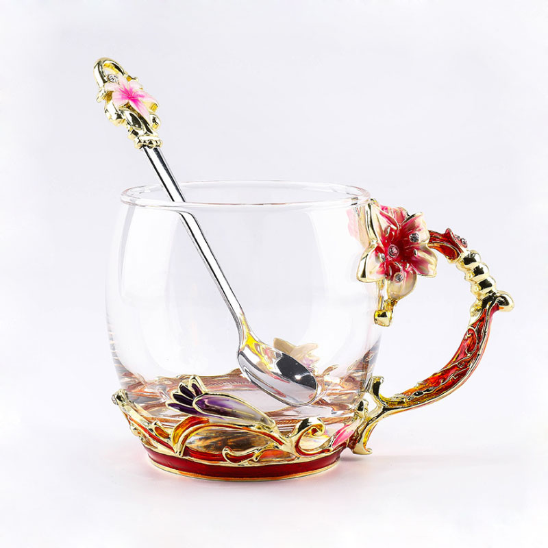 Tazas de café de vidrio esmaltado con corona, tazas de té y tazas resistentes al calor, vasos de agua para el hogar y la Oficina, artículos para beber, para los amantes