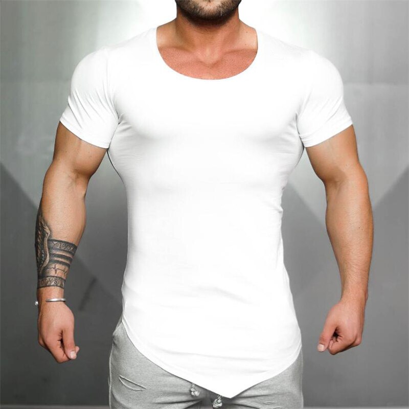 Herre kompression skinny t-shirt fitness stram t-shirt sommer korte ærmer hurtigtørrende t-shirts træningstøj