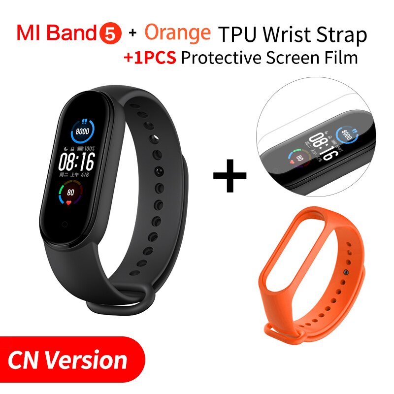 Xiaomi Mi Band 5 Smart Bracelet Sport Heart Rate Fitness Tracker 1.1" AMOLED Colorful Screen Bluetooth 5.0 Waterproof Miband5: Add Orange Strap