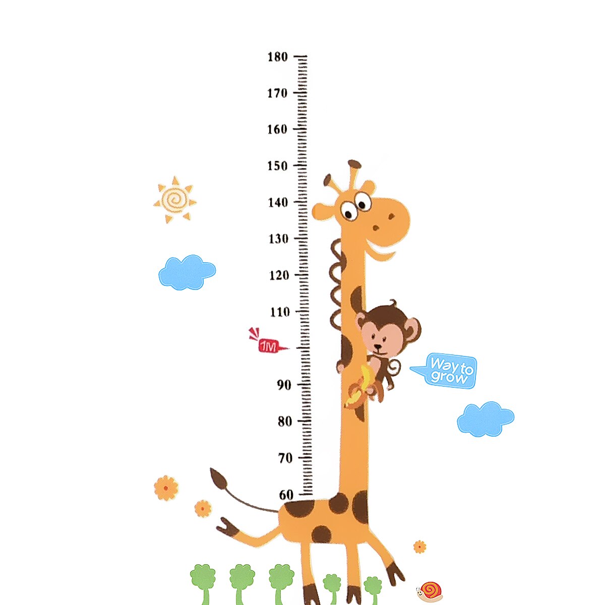 Cute Cartoon Child Height Measurement Wall Sticker Kid Bedroom Wardrobe Animal Growth Chart Ruler For Home: Default Title