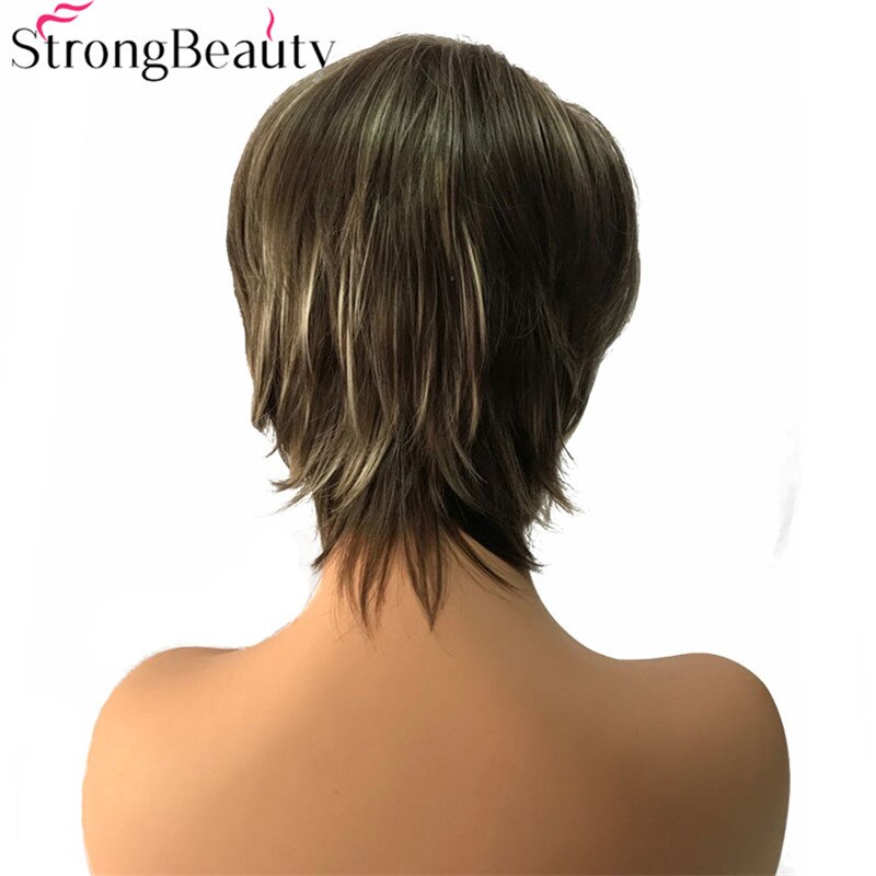 Peluca de cabello sintético para mujer, cabellera sintética lisa, resistente al calor, color marrón oscuro