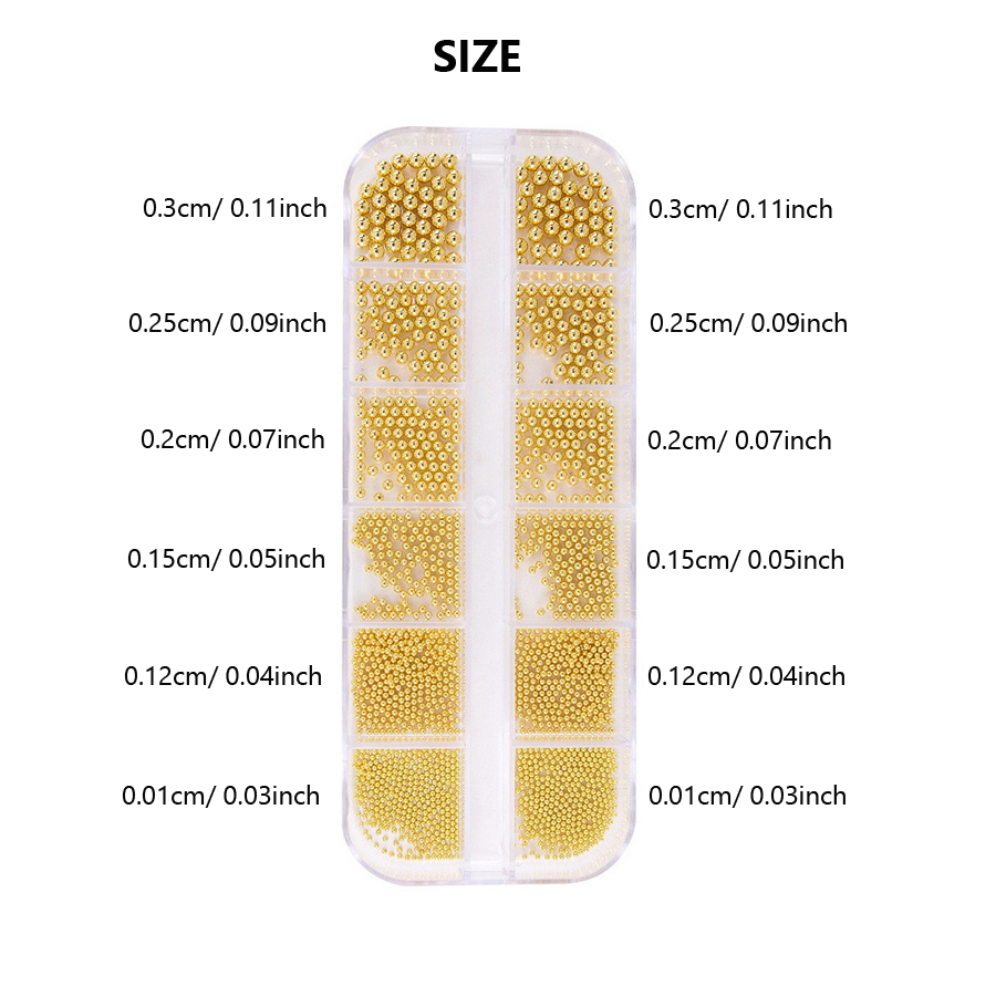 Cuentas de caviar de 12 compartimentos, accesorios metálicos para decoración de uñas, cuentas de metal para uñas con caja para decoración de uñas