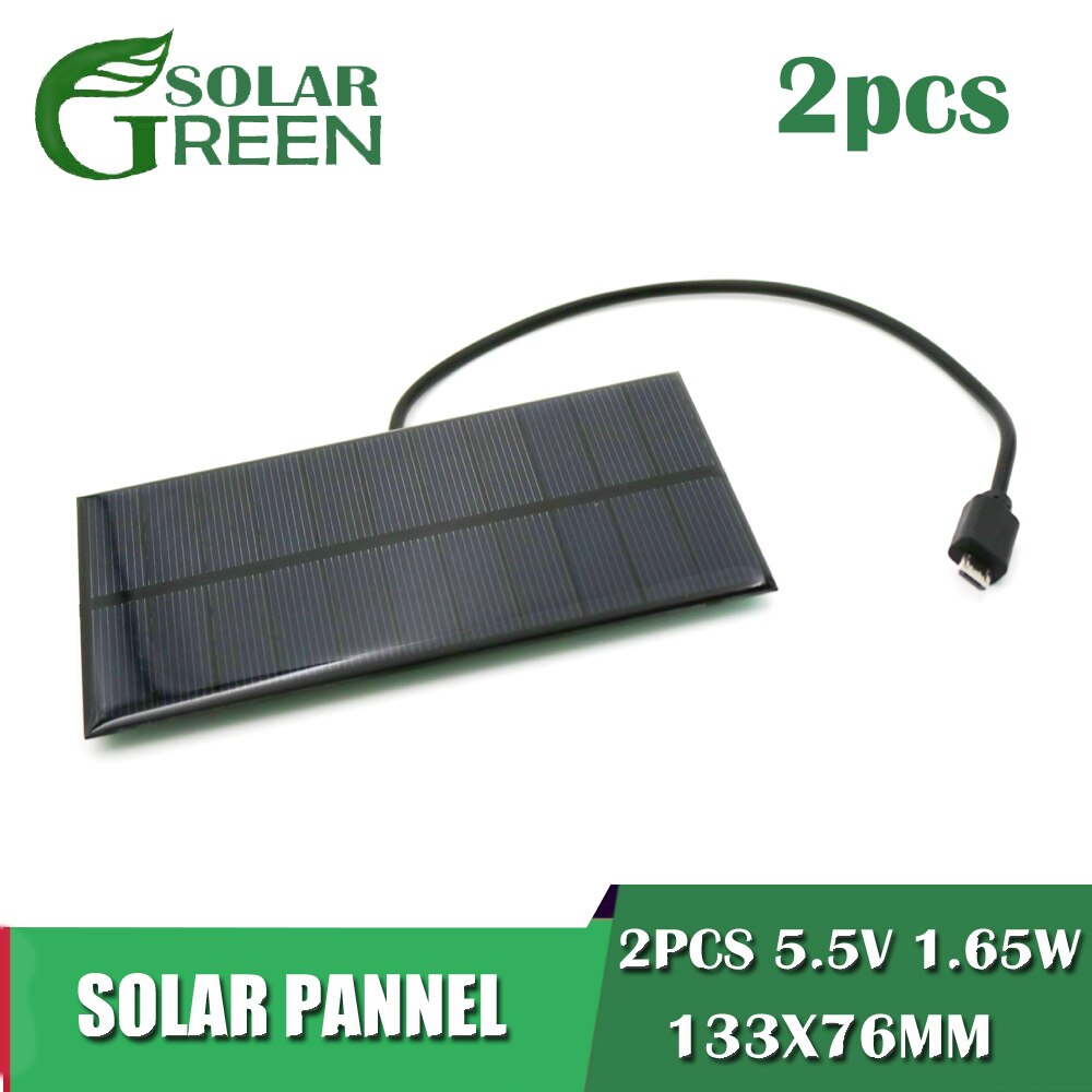 2Pcs Solar Lader 1.65W 5.5V Zonnepaneel Uitgang Usb Micro Android Micro Usb-poort 5V 300mA Charge Regulators