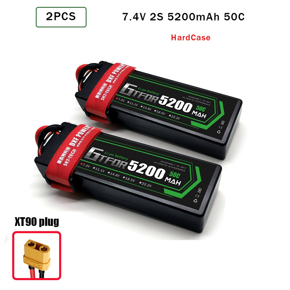 GTFDR 5200mAh Lipo Battery 7.4V 50C 2S LiPo RC Battery Deans XT60 EC5 for RC Evader BX Car Truck Truggy Buggy Helicopt: 2PCS5200HARDXT90