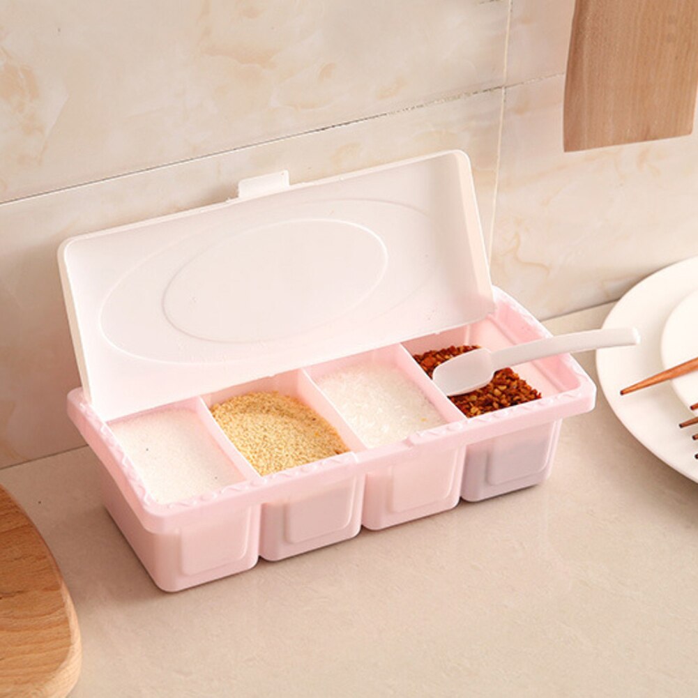 4 Raster Kruiden Doos Kruiderij Spice Storage Case Houder Keuken Tool Met Lepel