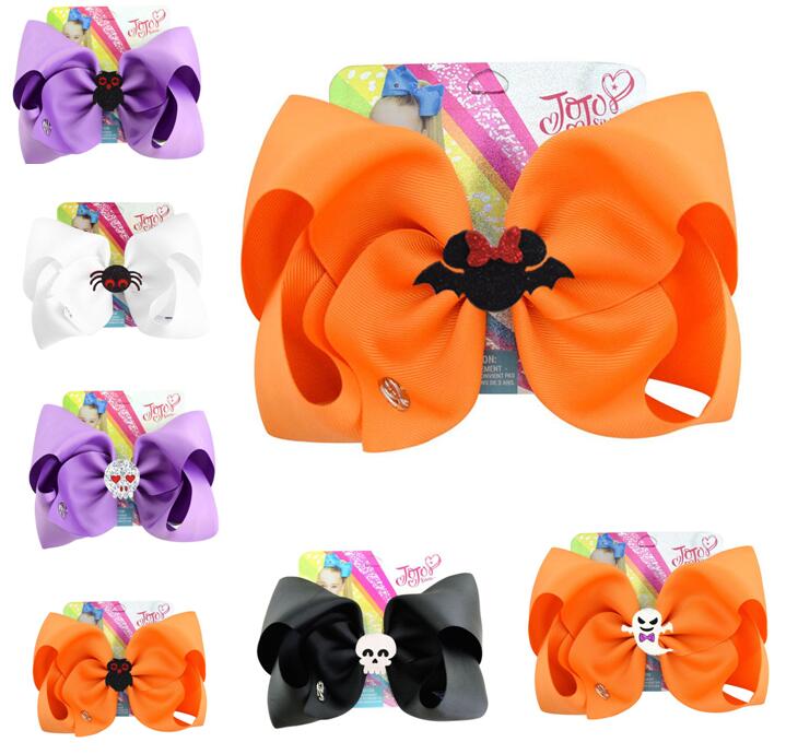 Halloween cheveux nœuds Clips 8 pouces grand nœud papillon crocodile pince imprimer gros-grain ruban accessoires pour filles bébé tout-petits