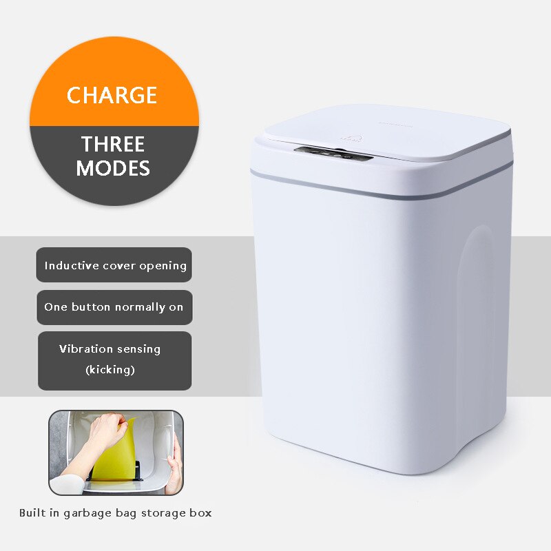Intelligent papperskorg automatisk sensor soptunna sensor elektrisk soptunna hem soptunna för sovrum kök badrum sopor: Laddning vit / 16l