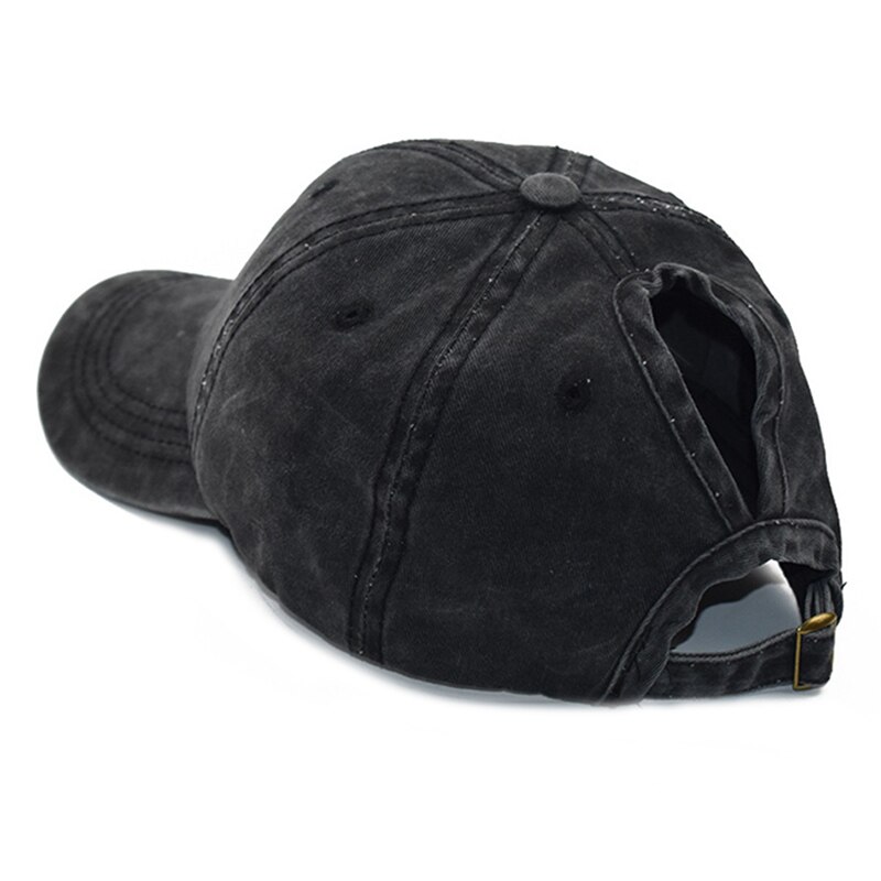 Dames baseballpet met paardenstaartgat zonneklep outdoor sportpet fou 99: Zwart