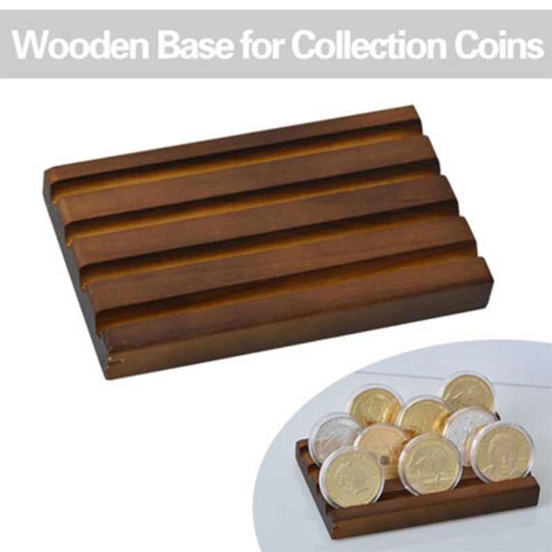 Coin Display Stand Rack Wooden Collector Coin Storage Shelves Coin Holder Case