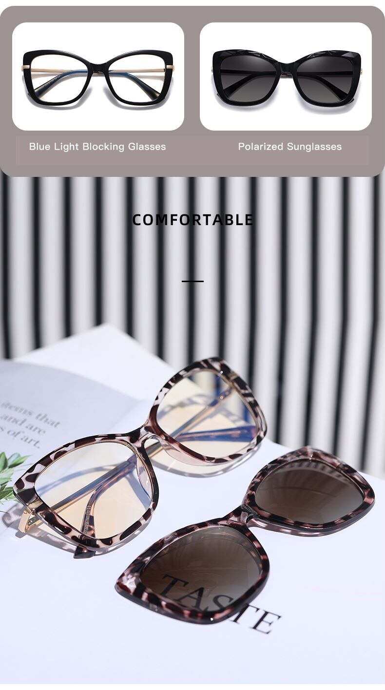 Gafas de sol con imán polarizado para mujer, lentes graduadas para miopía, montura con Clip,
