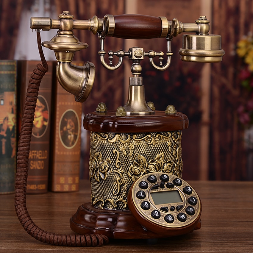 Vintage Telefoon Vaste Met Mooie Gouden Bloem Patroon, Knop Wijzerplaat, Caller Id, Handsfree Retro Ouderwetse Telefoon
