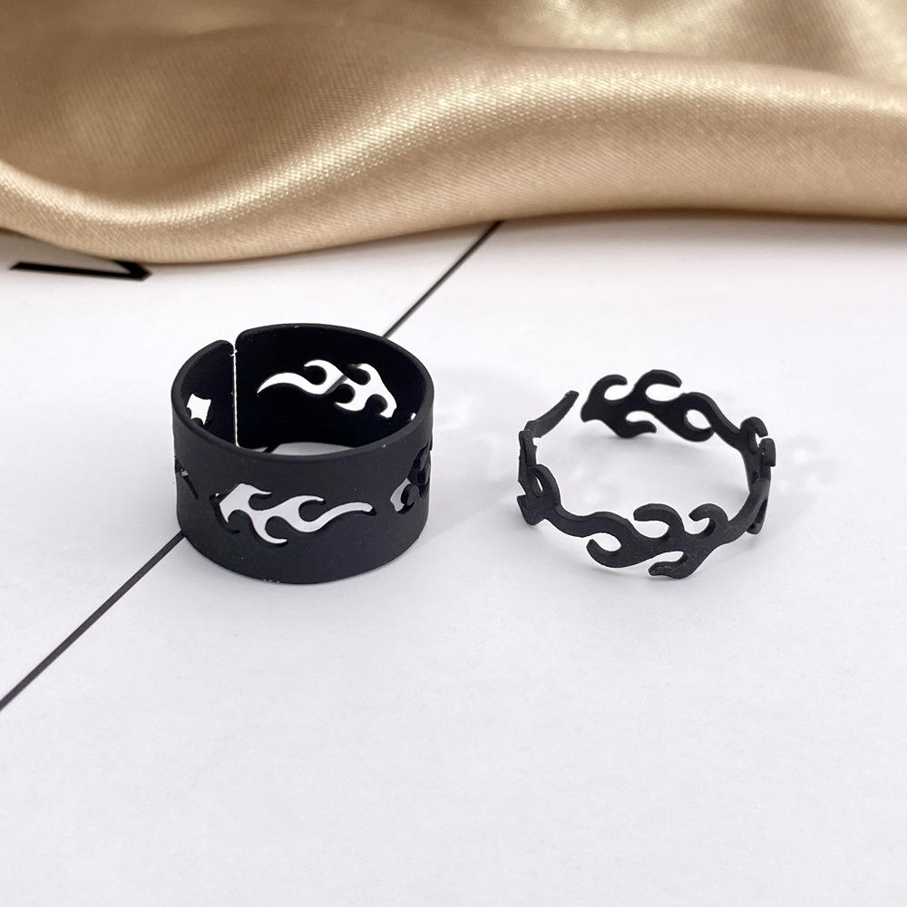 Ensemble de bagues gothiques à la pour hommes et femmes, anneau d&#39;amour Vintage, flamme noire, ajustable, de fiançailles, bijoux en métal: green