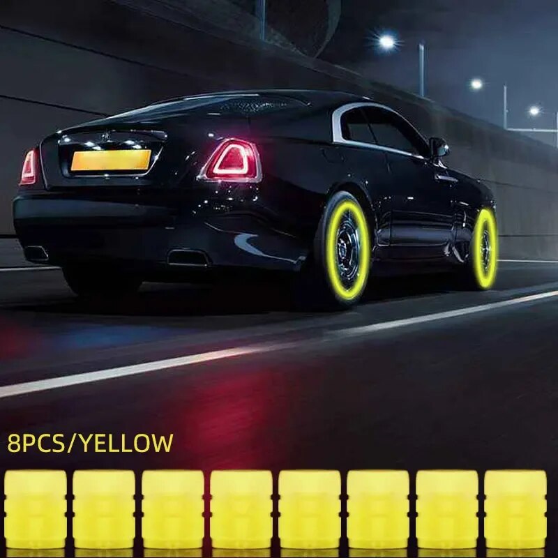 8Stck Leucht Ventil Motorrad Fahrrad Fahrrad Auto Rad Reifen Hub Kappe Fluoreszierende Nacht GlowingLuminous Ventil Stengel Kappen Dekor: Gelb