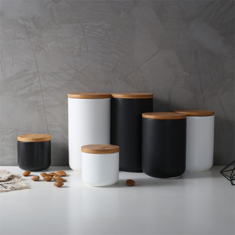 nordisch küche weiß schwarz versiegelt keramik lagerung Krug würzen Krug Container, salz lagerung flasche mit holz deckel kaffee Tee Krug