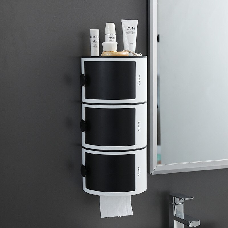 Stabelbar bærbar toiletpapirholder vægmonteret toiletpapirrulleholder køkken badeværelse tissuekasse opbevaringsboks arrangør: Sort 3