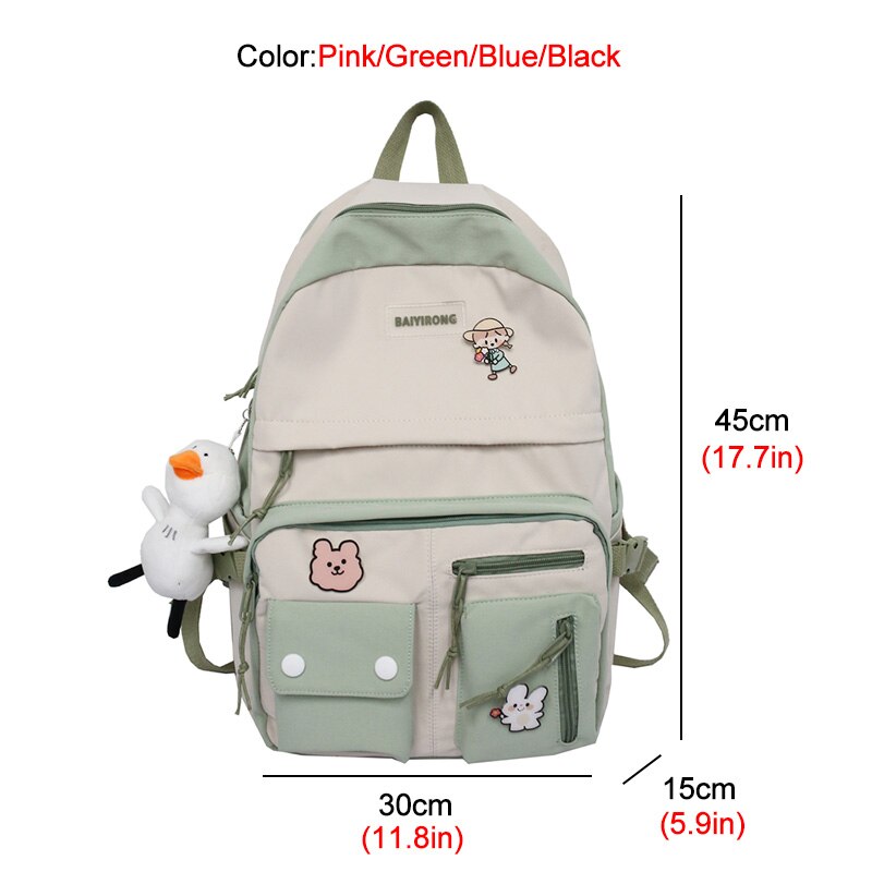 Kawaii Multi-pocket Women Backpack Female Waterproof Nylon Travel Bag College Girl Schoolbag Contrast Color Laptop Backpack