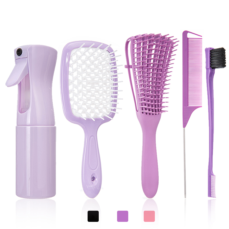 5 unids/set cepillo para desenredar el cabello, cepillo para peluca rosa, peine de cola de rata curvada, cepillo para el cabello con borde, cepillo para el cabello rizado, suministros de peluquería: Verde