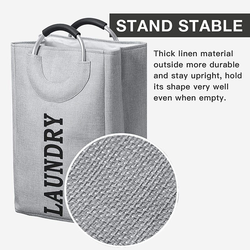 Double Laundry Hamper with Handle, Large Collapsible Laundry Hamper, Laundry Basket for Dorm Room, Dirty Clothes Basket