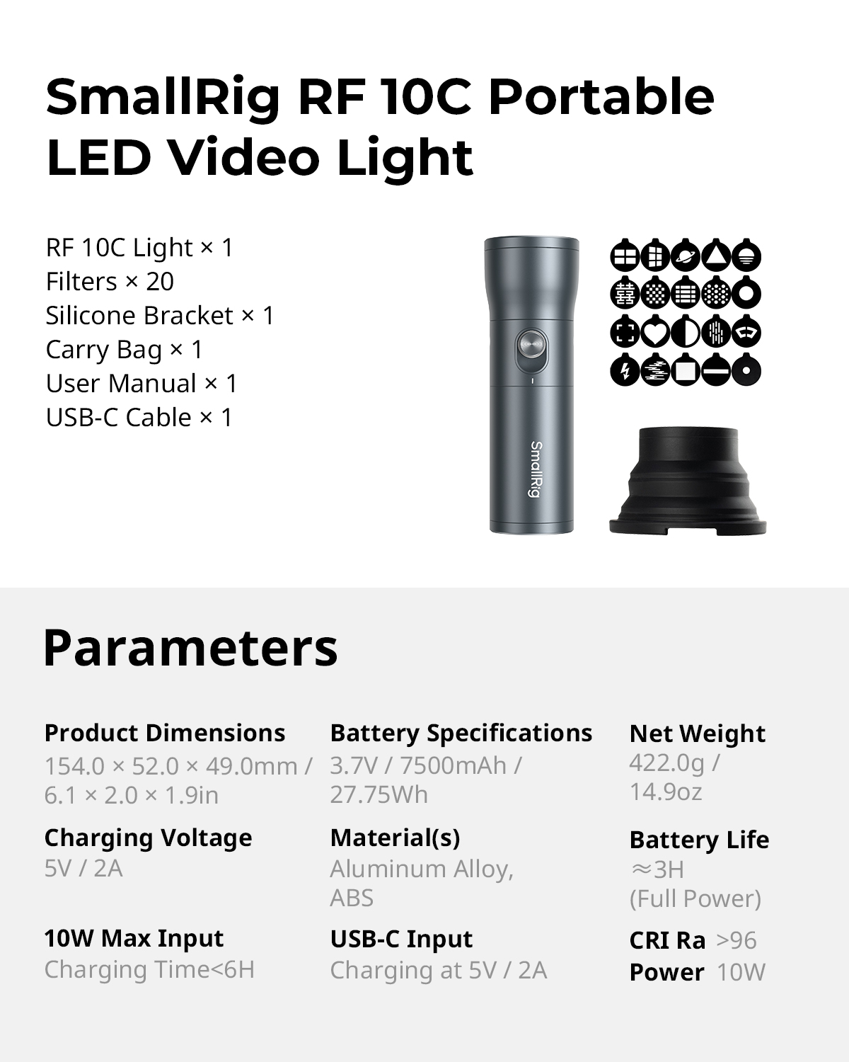 Smallrig  rf 10c rgb led-fotograferingslommelygte , 7500 mah mønstret omgivende lys med 4 farver /20 lysfiltre til video  -4634: Default Title