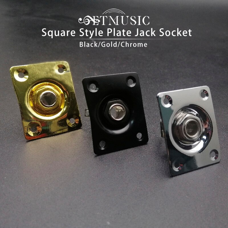 Firkantet plade guitar bas 1/4 output input jack stik til elektrisk guitar sort guld krom gutiar dele