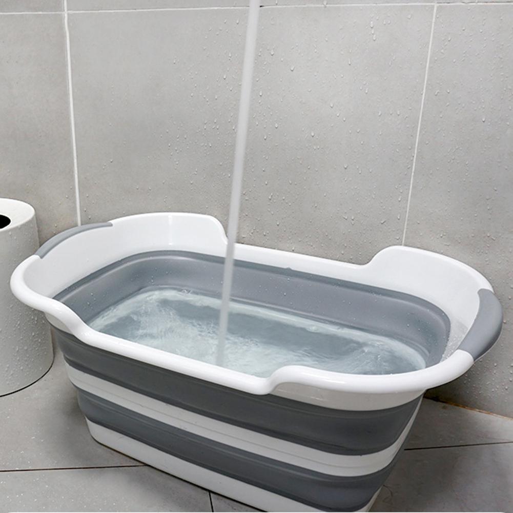 Metermall multifunktionelle børn vaske badekar foldbar tøjkurv diverse container kæledyr badekar: Gråhvid