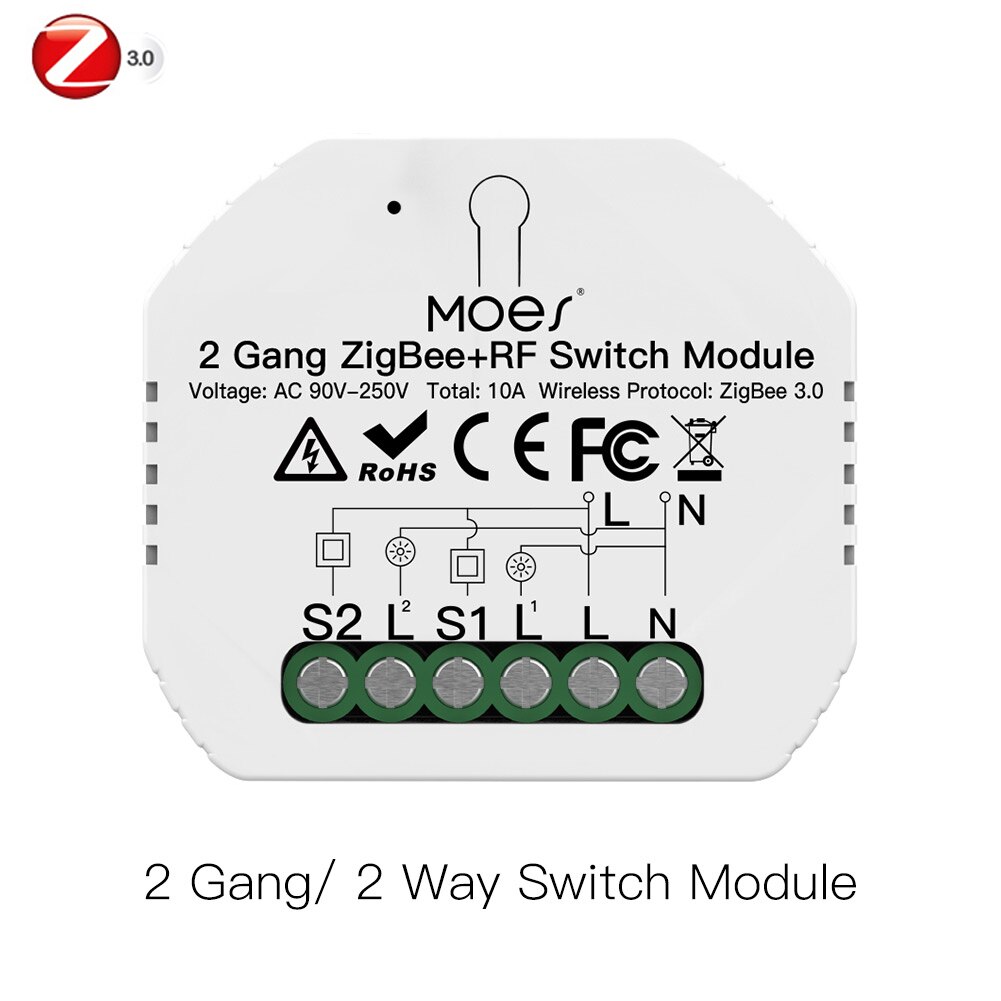 Moes Smart Zigbee Wifi Schakelaar Module Dimmer Gordijn Switch Smart Leven App Afstandsbediening Alexa Google Thuis Voice Controle: ZigBee 2 Gang Switch