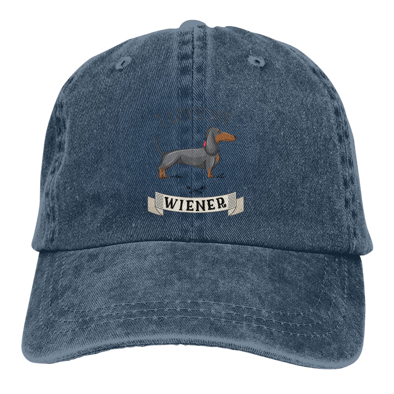 Dachshund Weiner Dog Hat Funny Black Baseball Cap Men Women Adjustable Trucker Washed Denim Caps for Outdoor: Pink