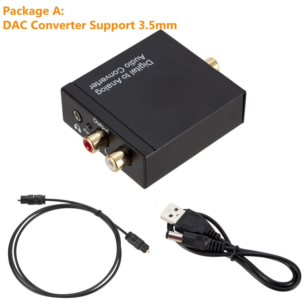 3.5Mm Digitale Naar Analoge Rca Spdif Digitale Audio Decoder L/R Aux Audio Converter Coax Optical Fiber Toslink stereo Versterker: Package A