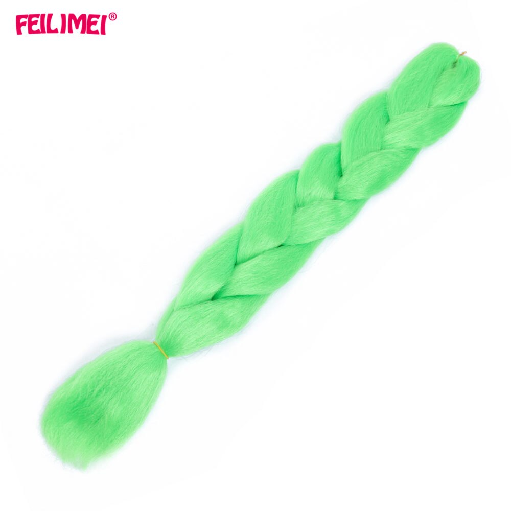 Feilimei-extensions capillaires synthétiques brillantes, mèches longues, tresses Jumbo lumineuses rose bleu violet blanc Ombre: green