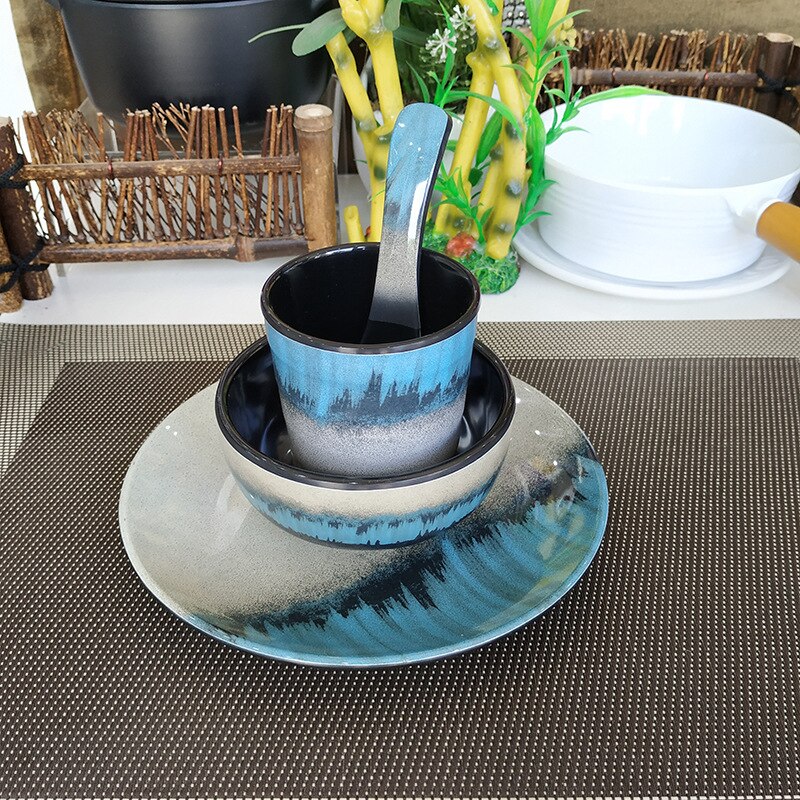 Melamine Servies Platen Rustieke Blauw Melamine Diner Platen Voor Indoor Outdoor Gebruik, Vaatwasmachinebestendig, Onbreekbare