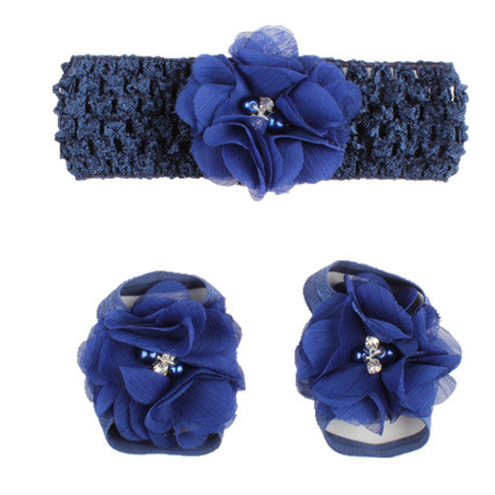 3 Pieces A Set Cute Baby Girls Toddler Flower Hairband Headband Flower Barefoot Sandal / Shoes Set Children Accessories