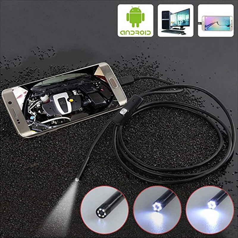 Endoscope USB caméra Android 5.5mm lentille 2/5/10 m câble HD Endoscope industriel Mini caméra étanche 6 lumière LED