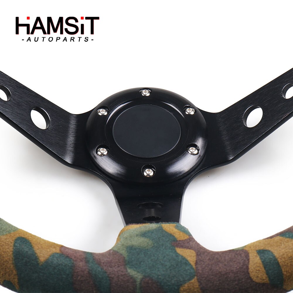 Hamsit Car modified 14 inch 350mm racing camouflage suede steering wheel racing off-road game competitive general steering wheel