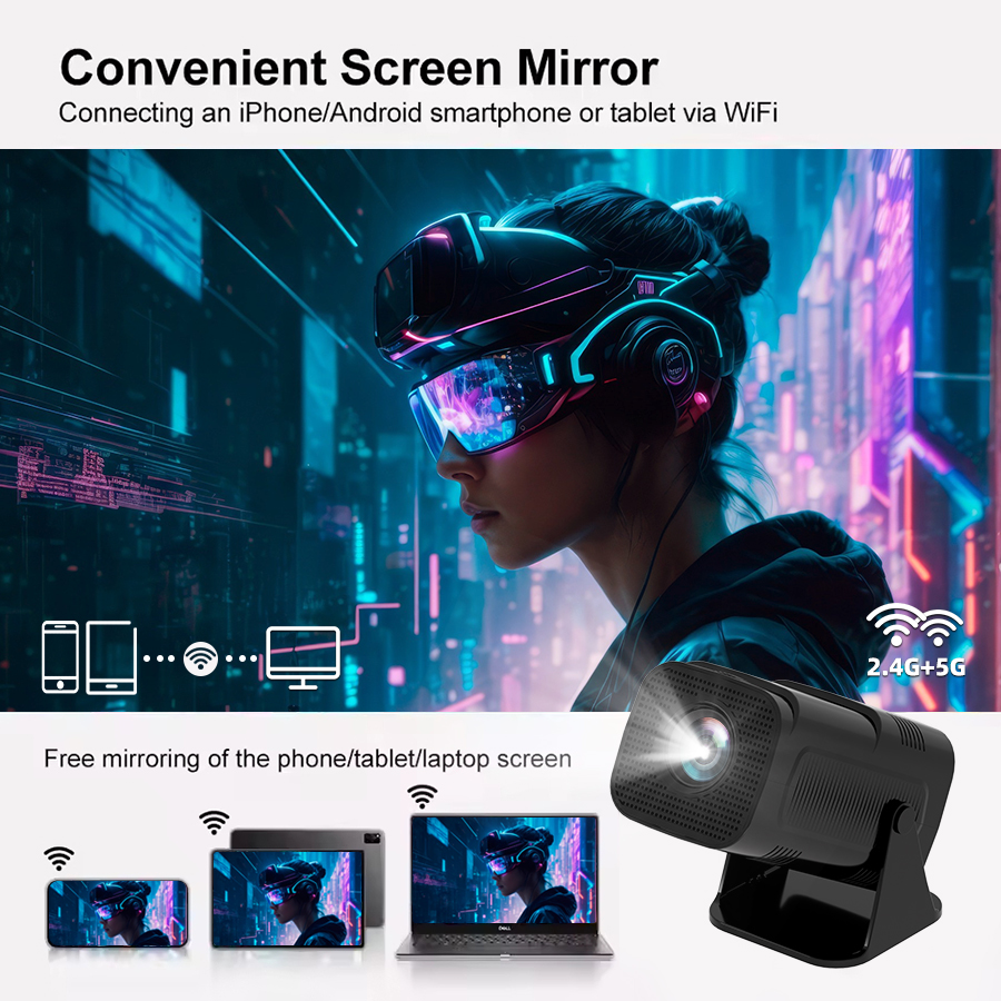 HUASHIJIE Projector 4K Android 11 Dual Wifi6 260ANSI Allwinner H713 BT5.0 1280*1080P Cinema Outdoor Portable Projetor
