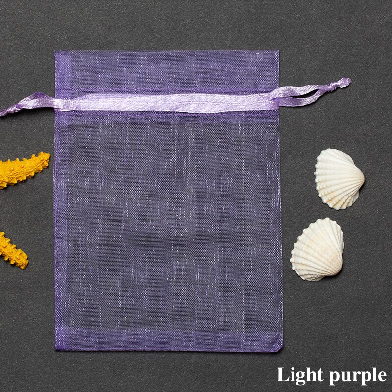50 sztuk z przeźroczystej organzy torby szuflady etui na biżuterię torba do pakowania prezentów worek na cukierki na ślub bal Party Decor tiul tkaniny 7x9CM: Light purple