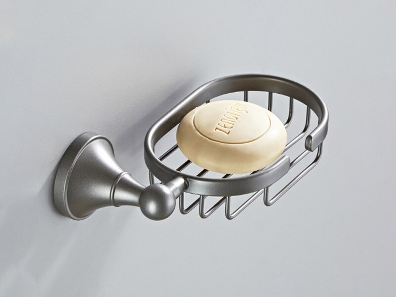 Grey Bathroom Hardware Set Brass Wall Mouted Toilet Brush Holder WC Paper Towel Roll Rack Soap Dish Bath Accessories Equipment: soap basket