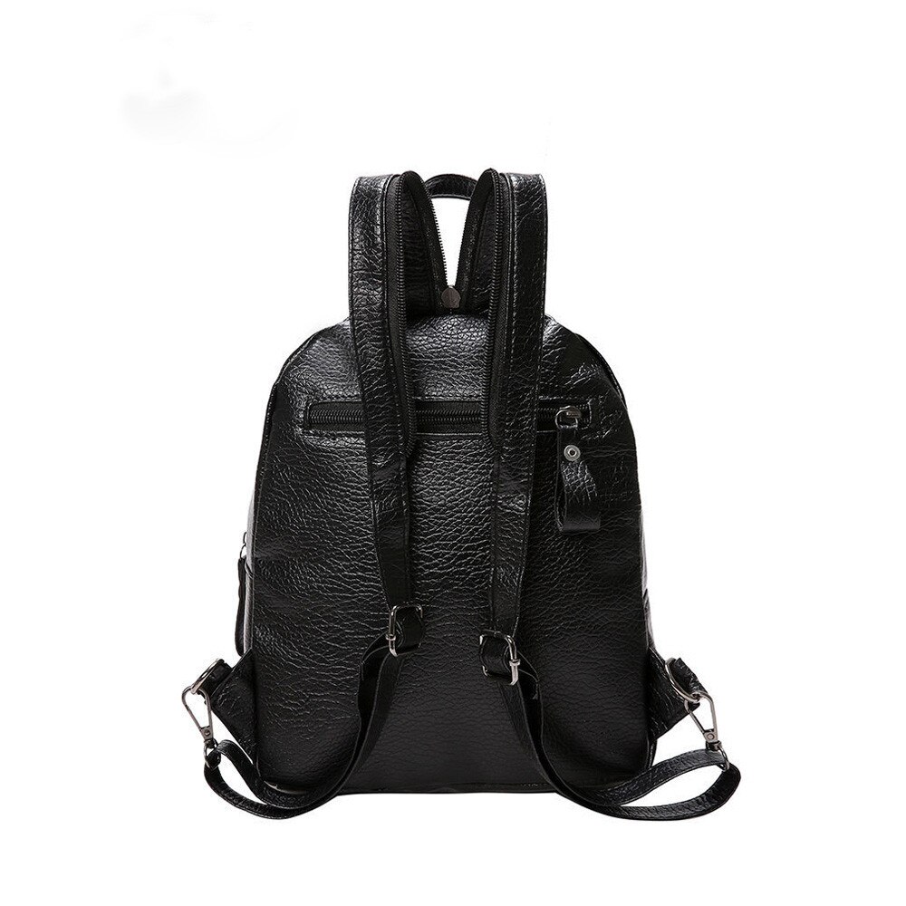 # H40 nueva mochila de piel sintética, mochilas negras para mujer, bolsas pequeñas con cremallera, mochila para estudiante, mochila maciza para niñas