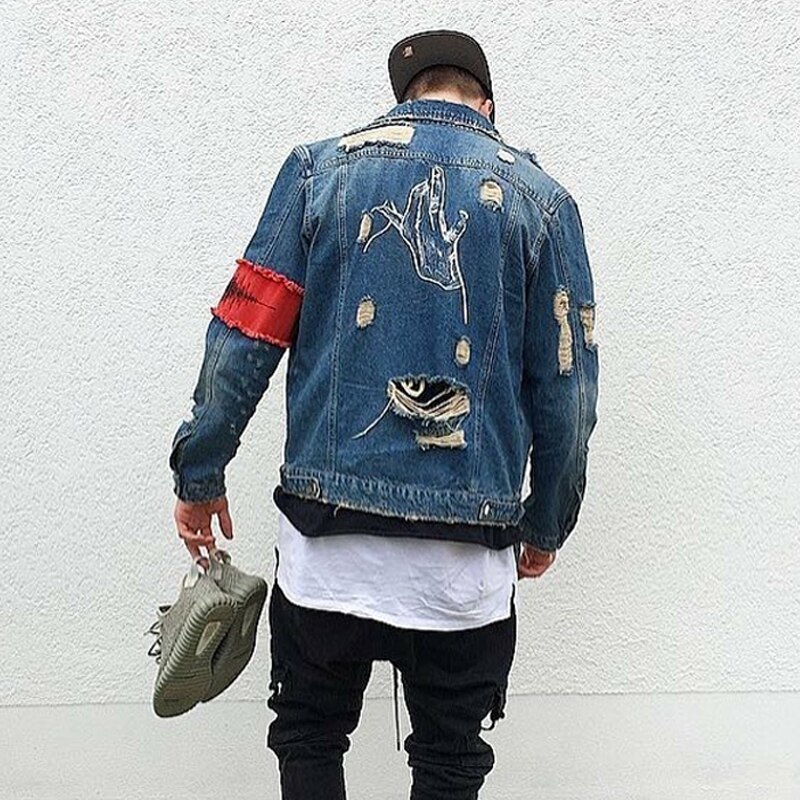 Men's Jean Jackets Streetwear Hip Hop Bomber Jacket Denim Jacket Men Brand Ripped Denim Jackets Casual Coat