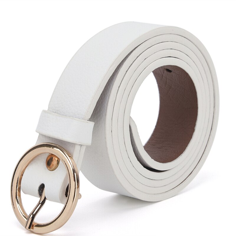 Round Metal Circle Belt Female PU Leather Waist Belts For Women Jeans Pants Black White: White