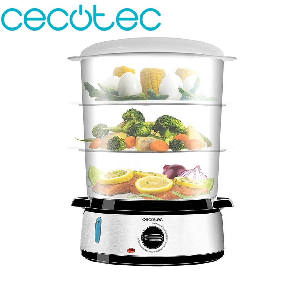 Cecotec Stoomboot Elektrische Vapovita 3000 Inox met 800 W, 3 Aparte containers, klankschaal maker rijst en Stands.