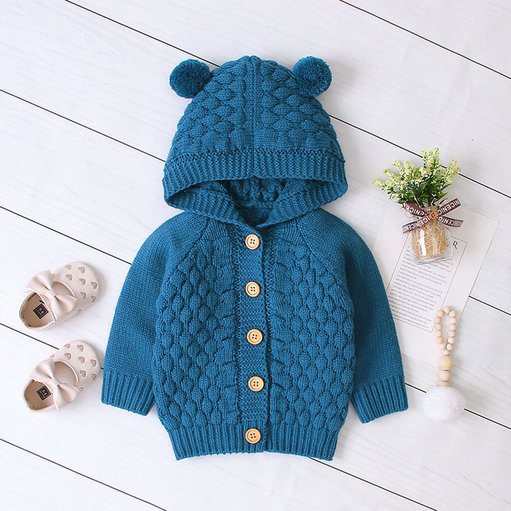 Baby Meisje Jongen Breien Uitloper Hooded Trui Effen Kleur Kinderen Lange Mouw Kapmantel Uitloper Kids Kleding