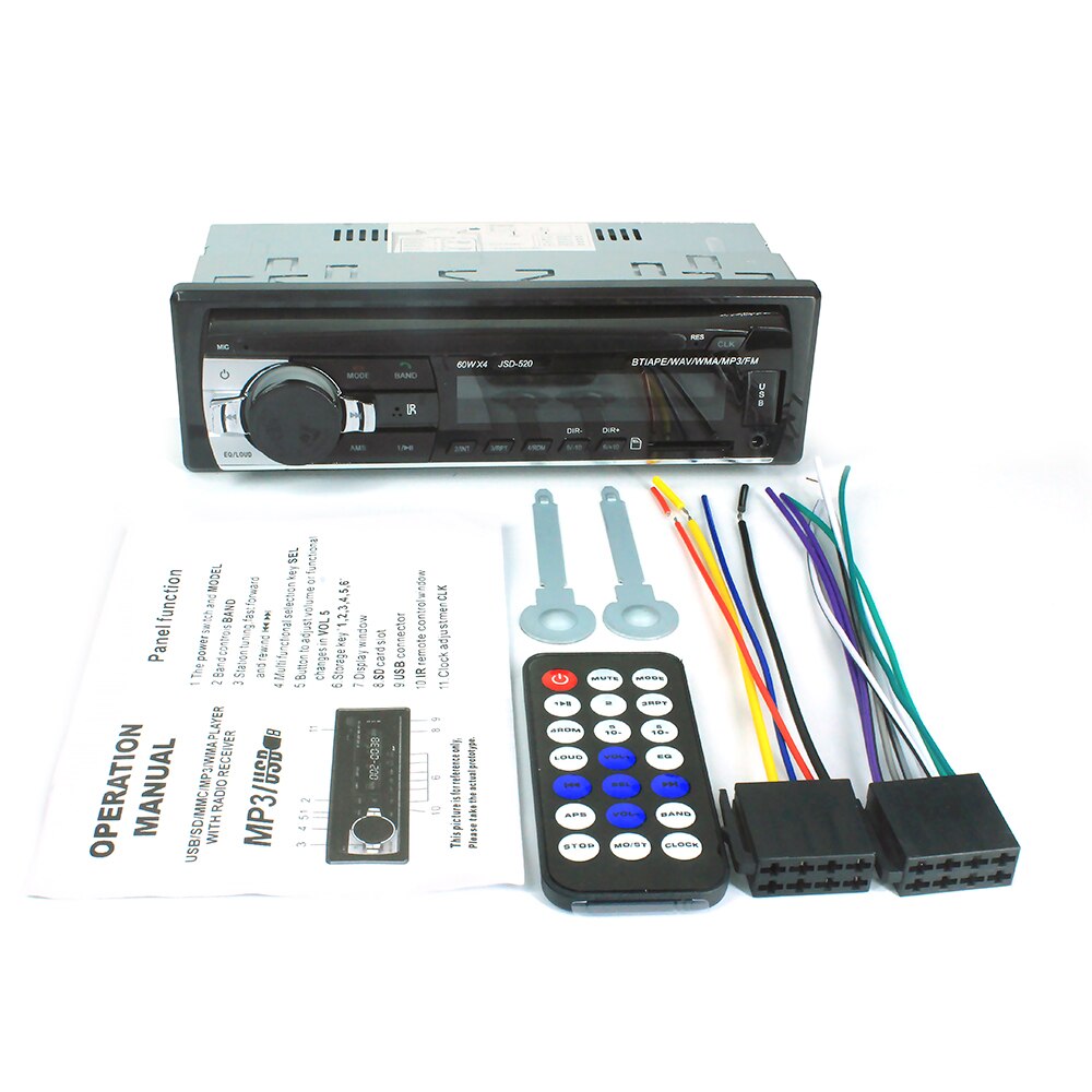 Bluetooth autoradio 12v bil stereo radio fm aux-in input modtager sd usb jsd -520 in- dash 1 din  mp3 multimedieafspiller