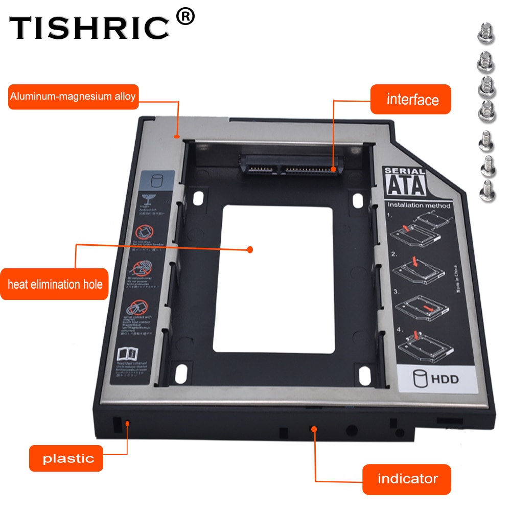 Tishric plastic aluminium 9.5mm sata 3.0 hdd caddy 2.5 "optibay universal harddisk kabinet adapter dvd hdd til laptop cd ulige