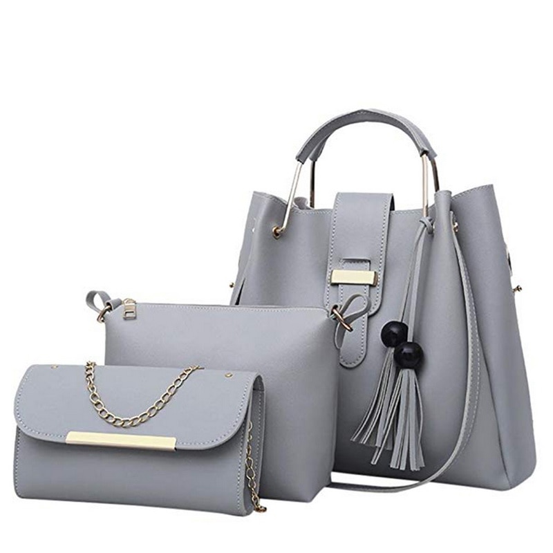 Sac 3 pièces femmes sacs à main ensemble sacs à bandoulière en cuir grande capacité Sac fourre-tout décontracté femme gland seau sacs à main et sacs à main