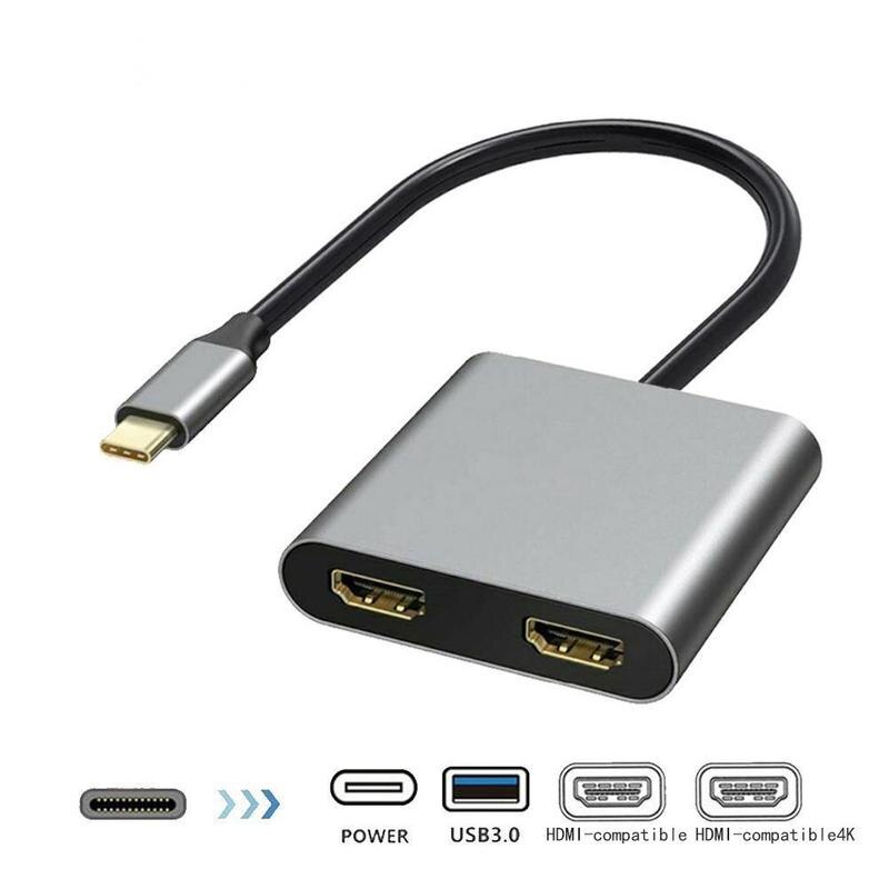 Concentrador de red USB tipo C a HDMI Dual 4K, compatible con USB 3,0 PD, adaptador de USB-C de carga de doble pantalla, compatible con puerto de estación de acoplamiento para MacBook