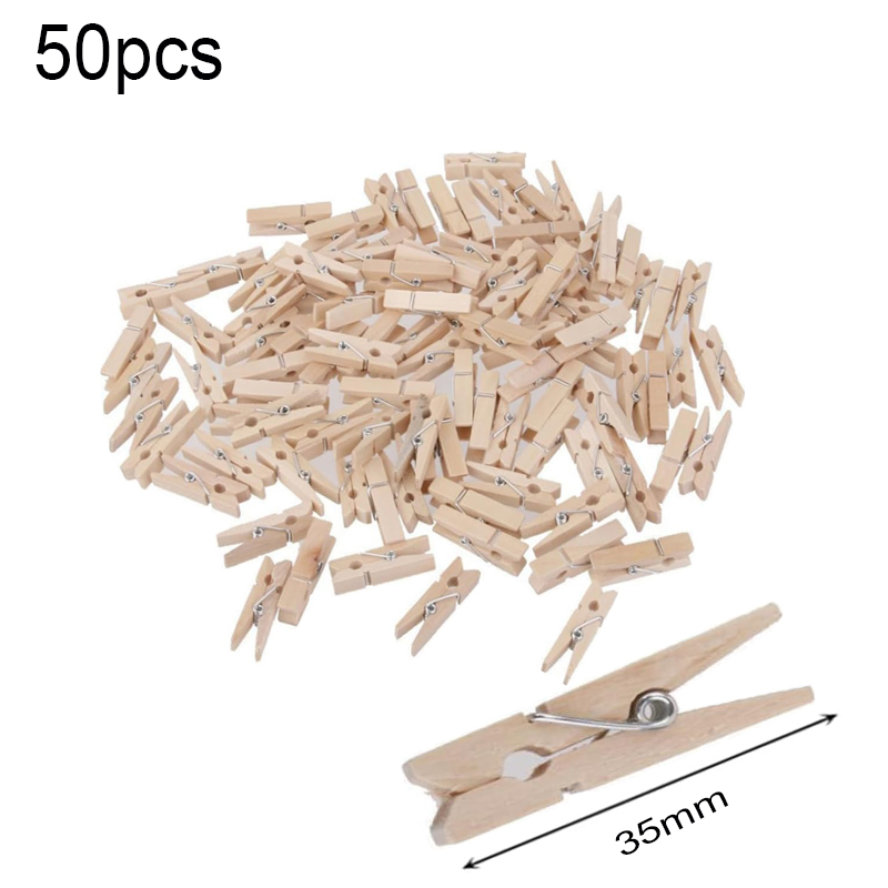 Clip de madera Natural de tamaño pequeño para decoración del hogar, 50 piezas, hoja de cama, foto, papelería DIY, de boda, navidad: Azul